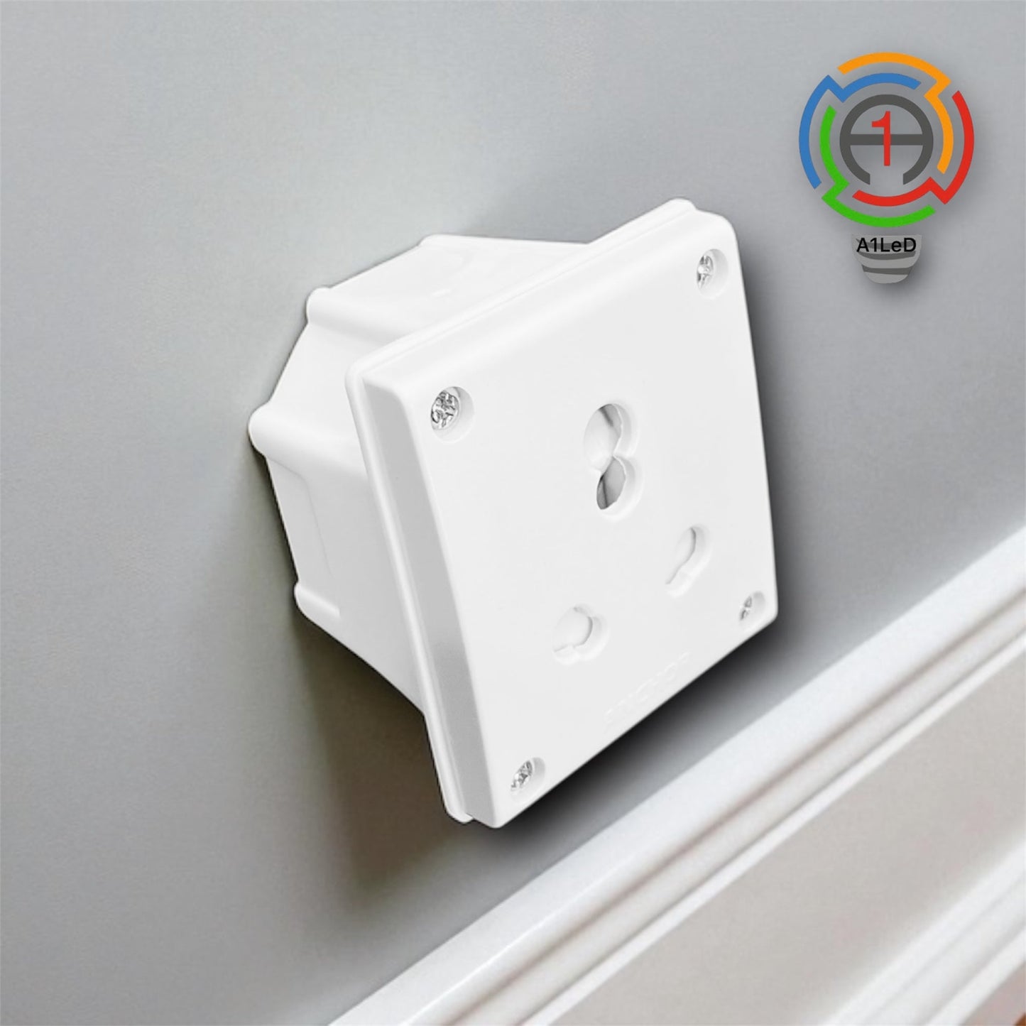 A1 LED 16A Surface Gang Box with Heavy Duty 3-Pin Socket | Wall Mount Board for Geyser, AC, Water Heater, Fridge, Washing Machine & Heavy Appliances | Durable Heat-Resistant White Body A1 LED