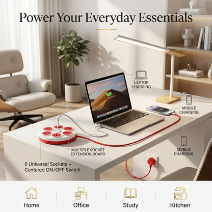 Round Extension Board – 6 Universal Sockets with Push Button Switch | 2.5 Meter Wire