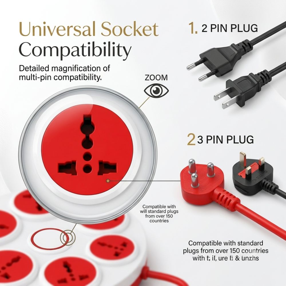 Round Extension Board – 6 Universal Sockets with Push Button Switch | 2.5 Meter Wire