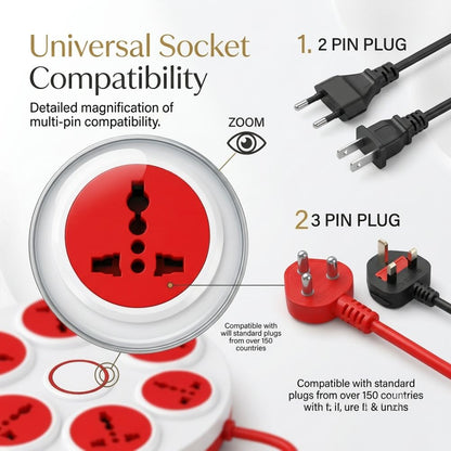 Round Extension Board – 6 Universal Sockets with Push Button Switch | 2.5 Meter Wire
