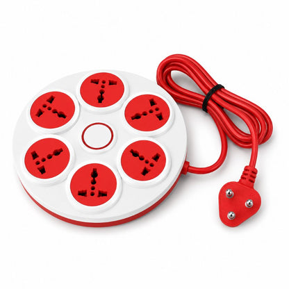 Round Extension Board – 6 Universal Sockets with Push Button Switch | 2.5 Meter Wire