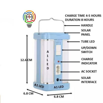 A1 LED Solar Rechargeable LED Lantern – Portable Emergency Tube Light with AC & Solar Charging (12.6cm A1 LED