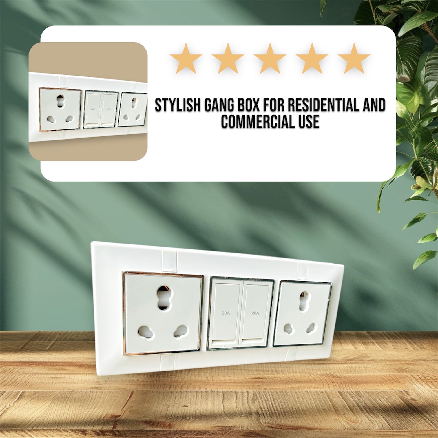 6 Modular Silver Wall Mounted Extension Board | 20A Dual Socket & Dual Switch | Heavy-Duty Gang Box for Home & Office Use A1 LED