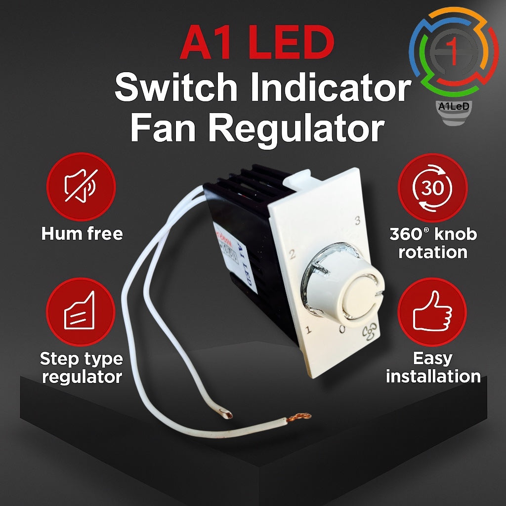 Modular 4-Speed Fan Regulator (Roma Style) – White | Smooth & Silent Operation A1 LED