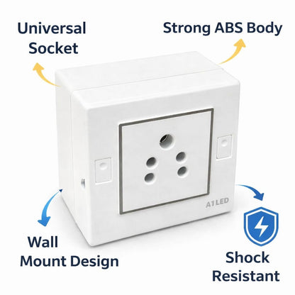 A1 LED 2 Module Modular Switch Board with 1 Socket (6A) – Compact Wall Mount Electric Board, White, Durable & Shock Resistant for Home and Office A1 LED