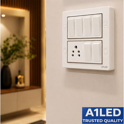 A1LED 8 Module Board – 6 Switch (10A) + 1 Socket (6A) | Ready Board with Install Kit loop A1 LED