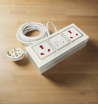 6 Modular Extension Board with 2 Heavy Duty 20A Switches, 2 Power Sockets, 3-Pin Plug & Copper Wire – for Home, Office & Industrial Use A1 LED