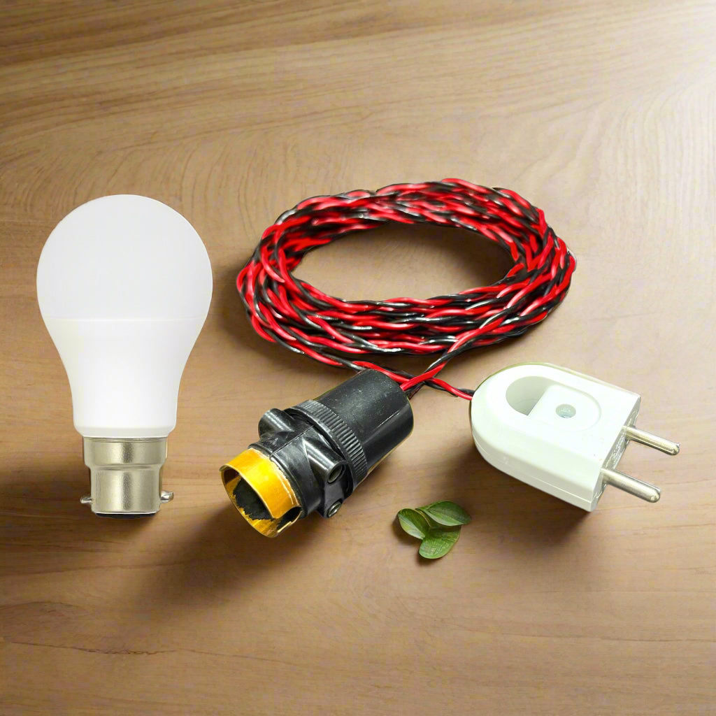 Ready-to-Use Hanging Bulb Holder Kit with 5 Meter Wire, Pin Top & Bulb – Ideal for Temporary Lighting, Shops, Events & Homes A1 LED