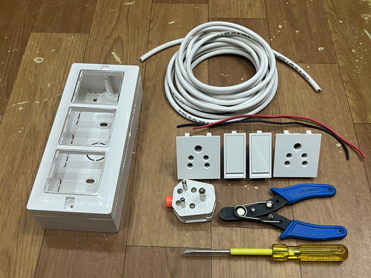 A1 LED 6 Modular 2+2 Extension Board 2 Socket + 2 Switch with 3 Pin Top & 5m Copper Wire Heavy Duty for Home & Office Use A1 LED