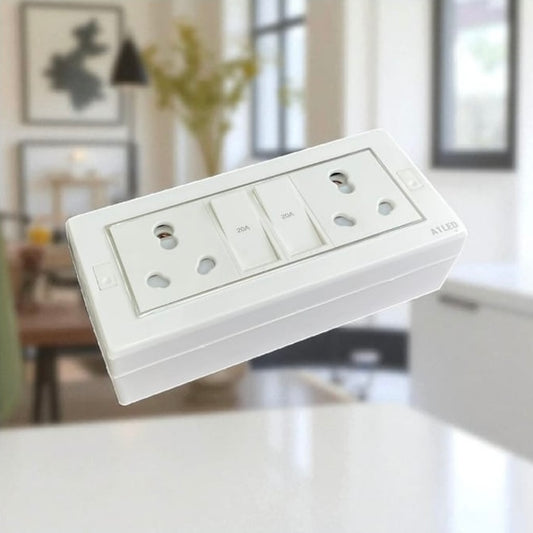 A1LED Premium 6 Modular Board with 2 Sockets (16A) and 2 Switches (20A) | Heavy Load Modular Switch Board for Geyser, AC, Microwave & Home Use