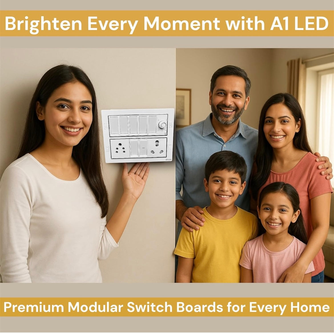A1 LED 12 Module Silver Line Modular Switch Board with Fan Regulator & Power Socket | Pre-Wired White Panel for Home & Office A1 LED