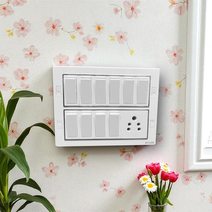 A1LED 12 Module Wall Mount Switch Board – 10 Switch + 1 Socket | White A1 LED