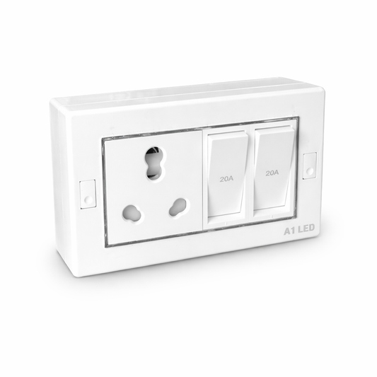 A1LED 4 Modular Power Board | 16A Socket with Two 20A Switches for Geyser & AC
