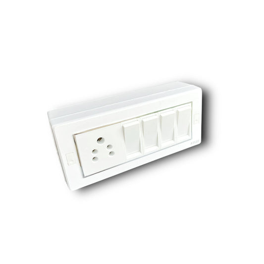 Title: 6 Mudular Board with 4 Switches (10A) & 1 Socket (10A) – Durable & Stylish A1 LED