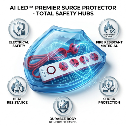 A1 LED 4 Socket Extension Board with Master Switch | 2.5 Meter Wire | Universal Sockets | Surge Protected | For Home, Office & Study