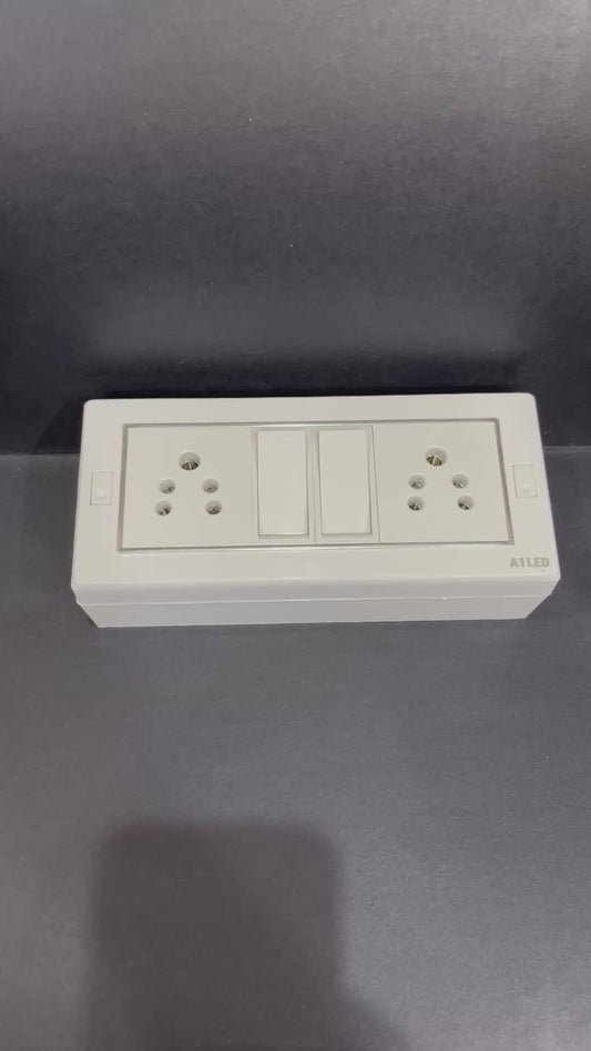 A1 LED 6 Module Modular Switch Board | 2 Switch 10A + 2 Universal Socket | Wall Mount | Ready to Install