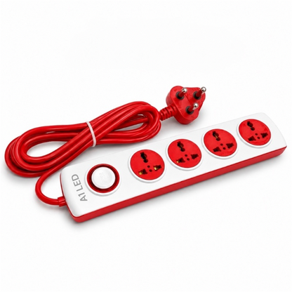 A1 LED 4 Socket Extension Board with Master Switch | 2.5 Meter Wire | Universal Sockets | Surge Protected | For Home, Office & Study